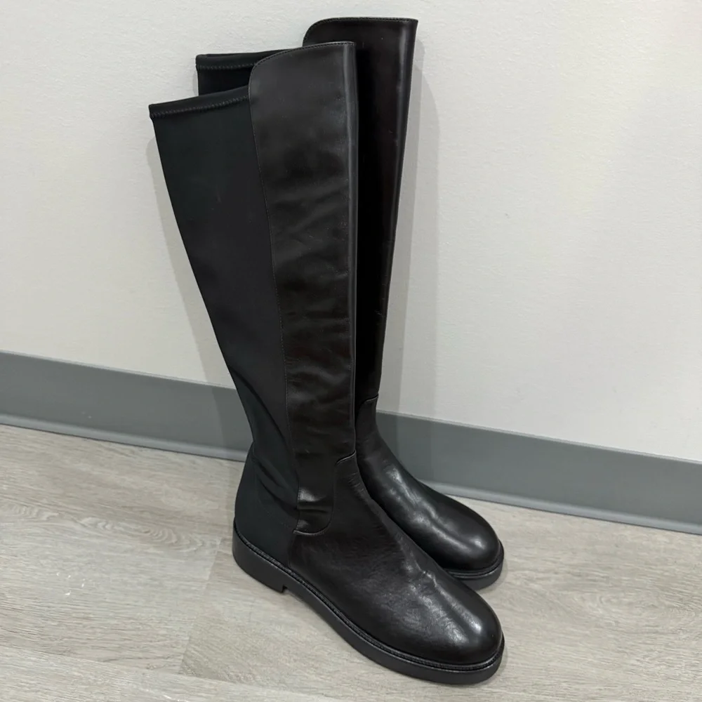 Theory Boots Knee-High Pull-On in Black Leather